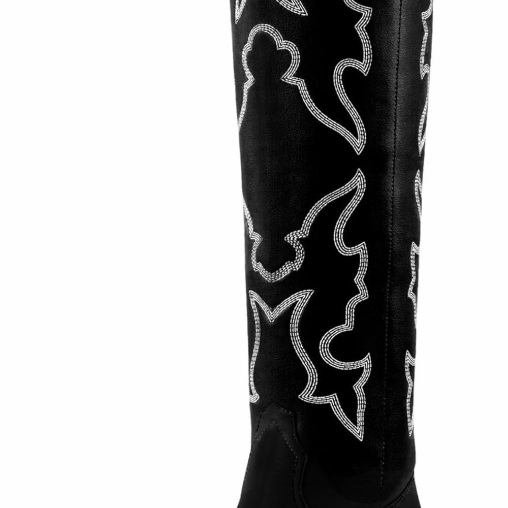 Women Western Boots Knee High Boots Chunky Block Heel Cowboy Cowgirl Boots 7